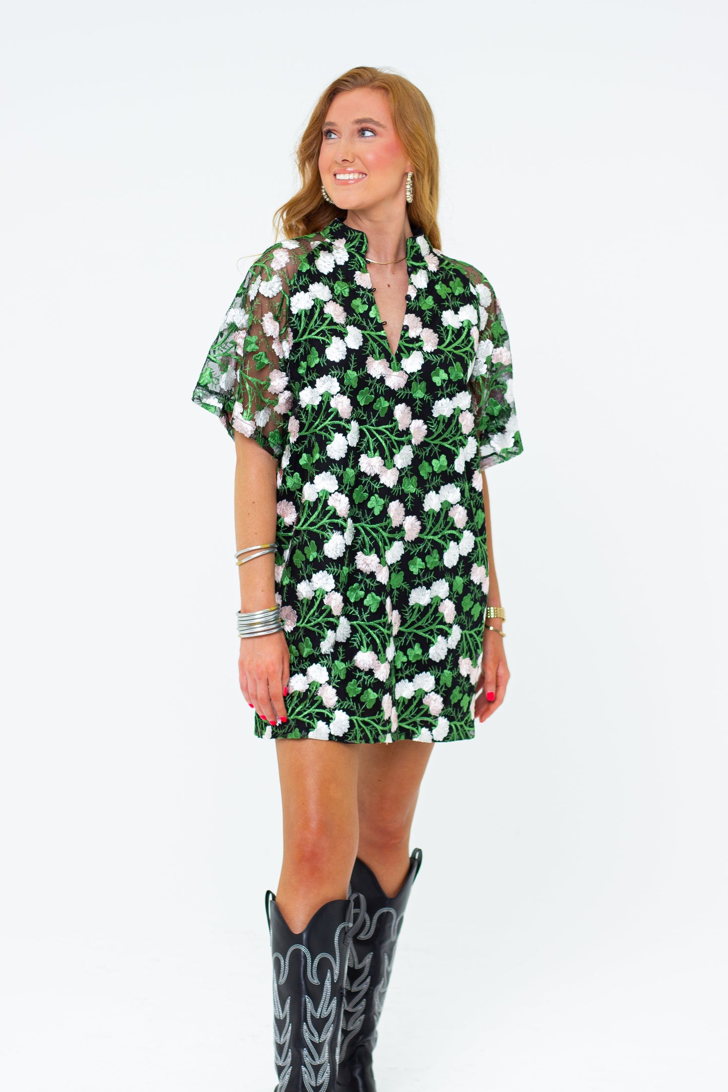 Lulu Short Sleeve Mini Caftan- Vine