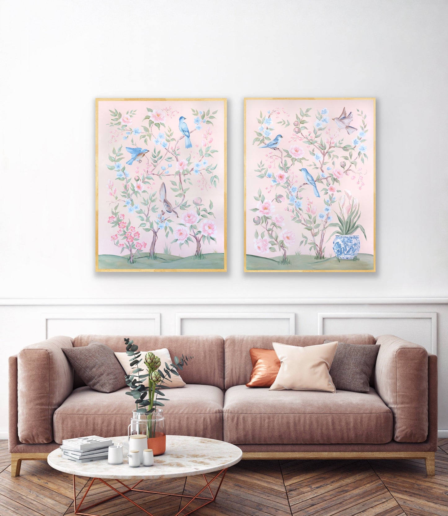 Blush Chinoiserie No. 1, a fine art print on canvas