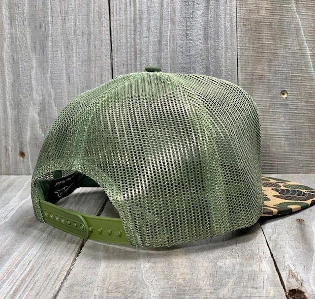 7 Panel Old School Cap w- Green Trim Patch and Green Mesh