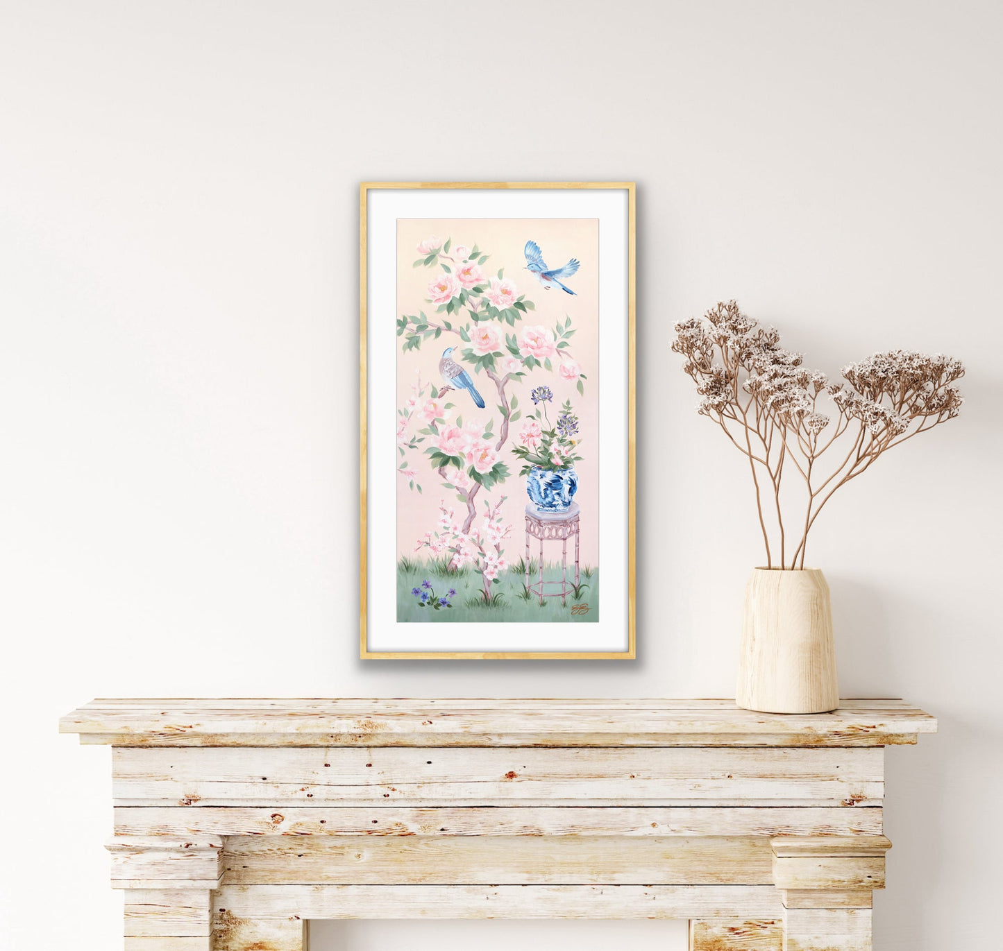 June, a pink chinoiserie fine art print on paper