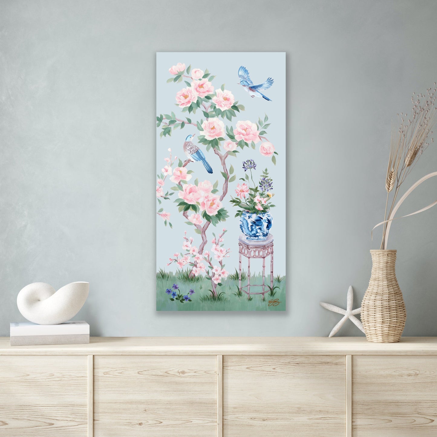 June, a blue chinoiserie canvas wrap