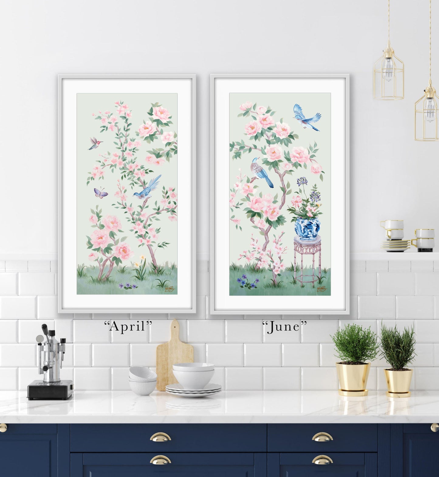 June, a green chinoiserie fine art print on paper