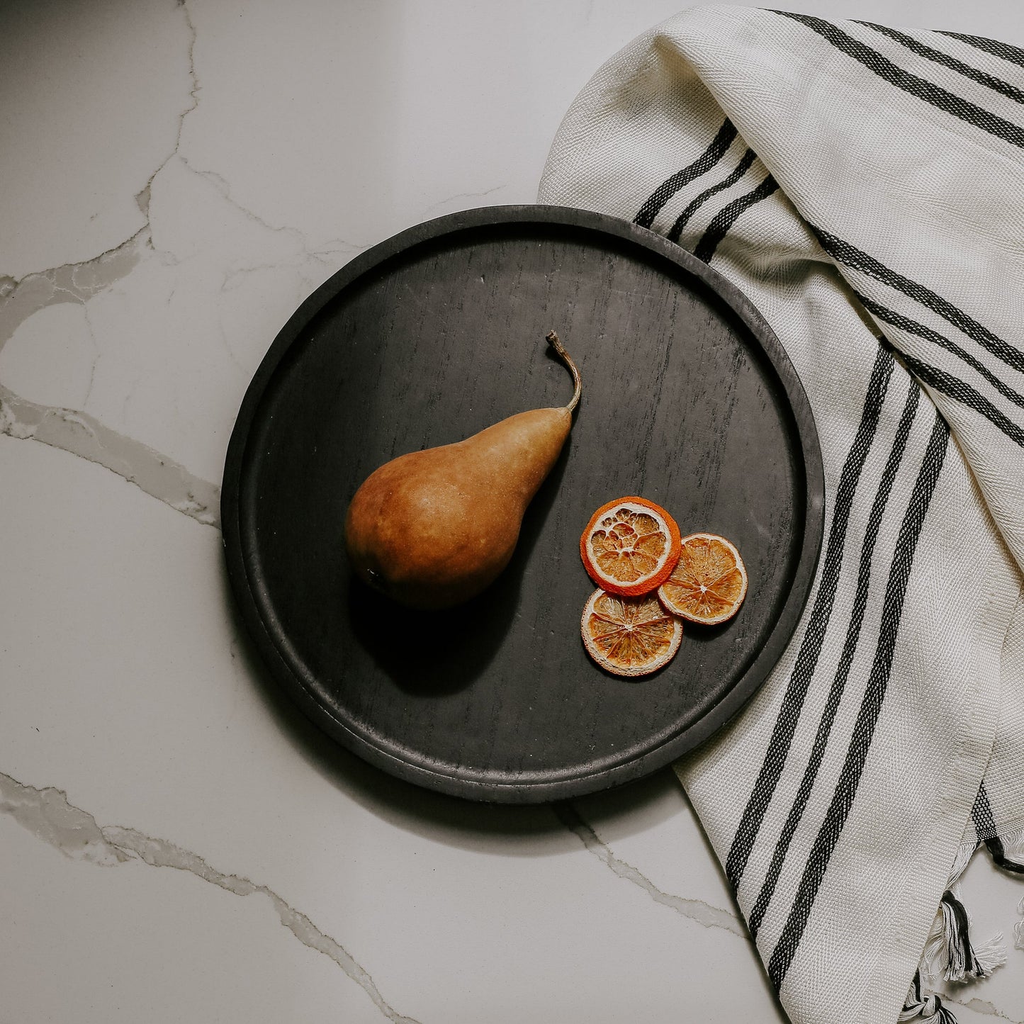 Large Black Round Wood Tray