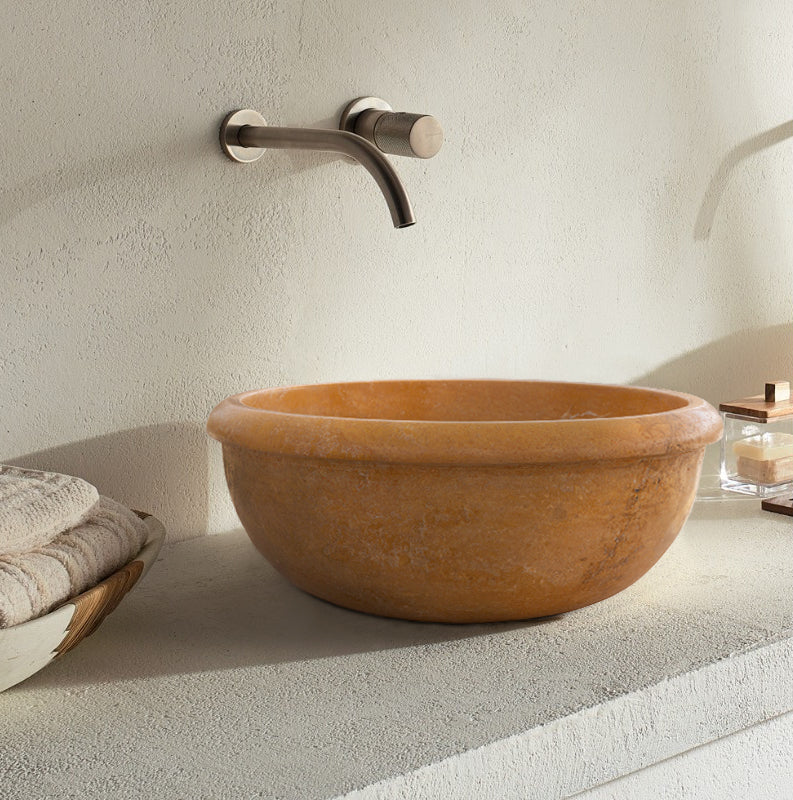 Natural Golden Sienna Natural Stone Vessel Sink Honed and Filled  (D)16" (H)6"