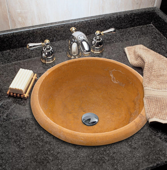 Natural Golden Sienna Natural Stone Vessel Sink Honed and Filled  (D)16" (H)6"