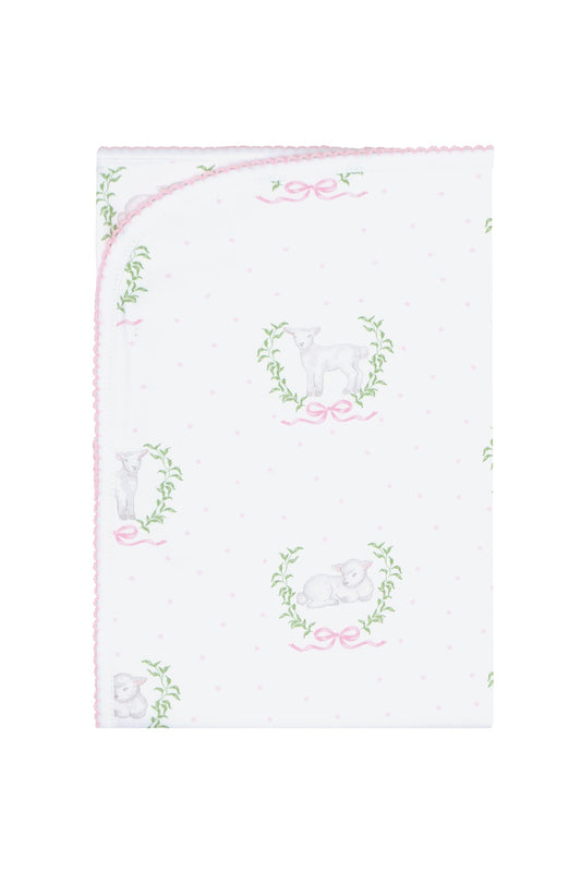 Pink Lamb Print Blanket
