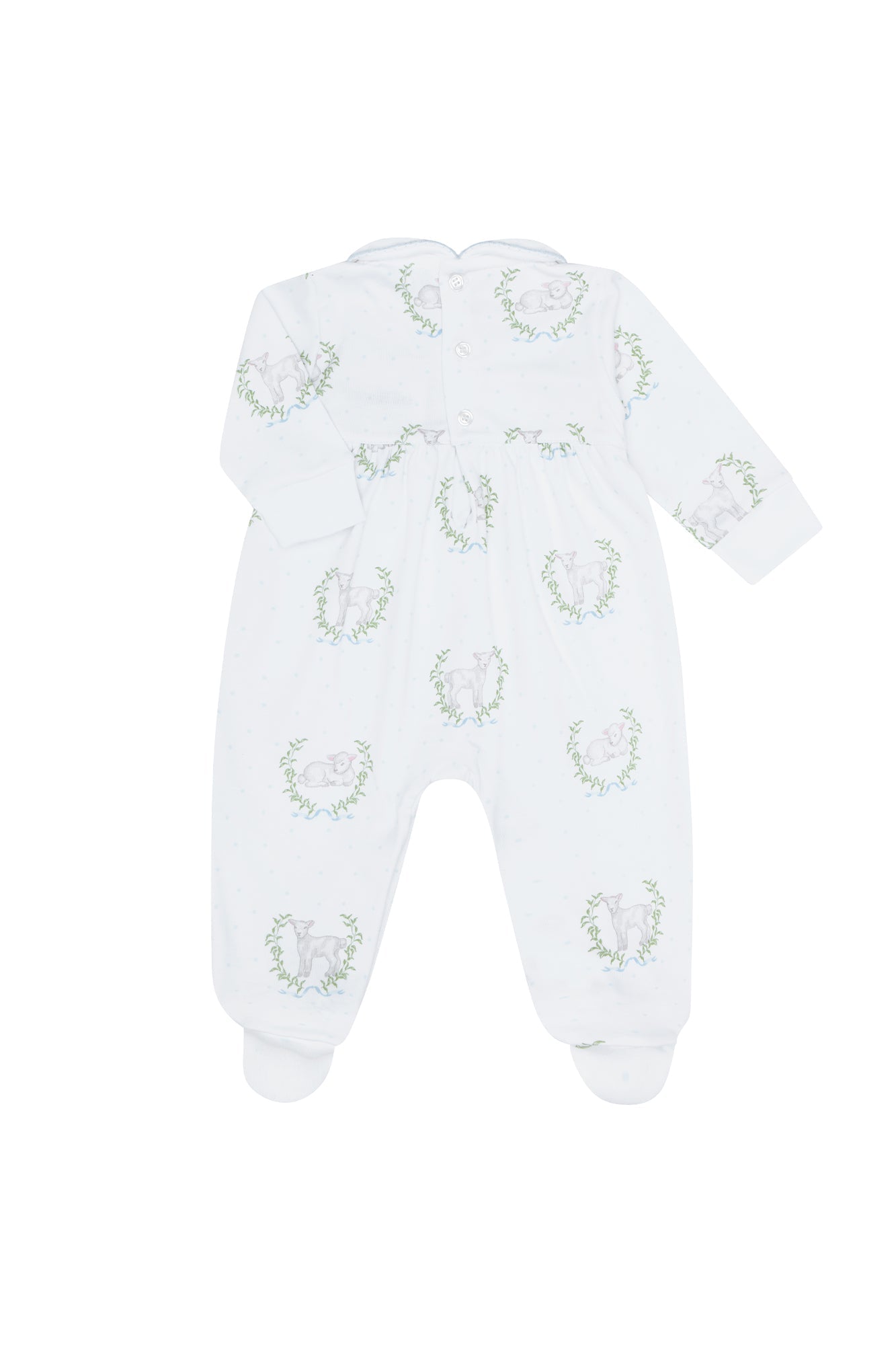 Blue Lamb Print Smocked Footie