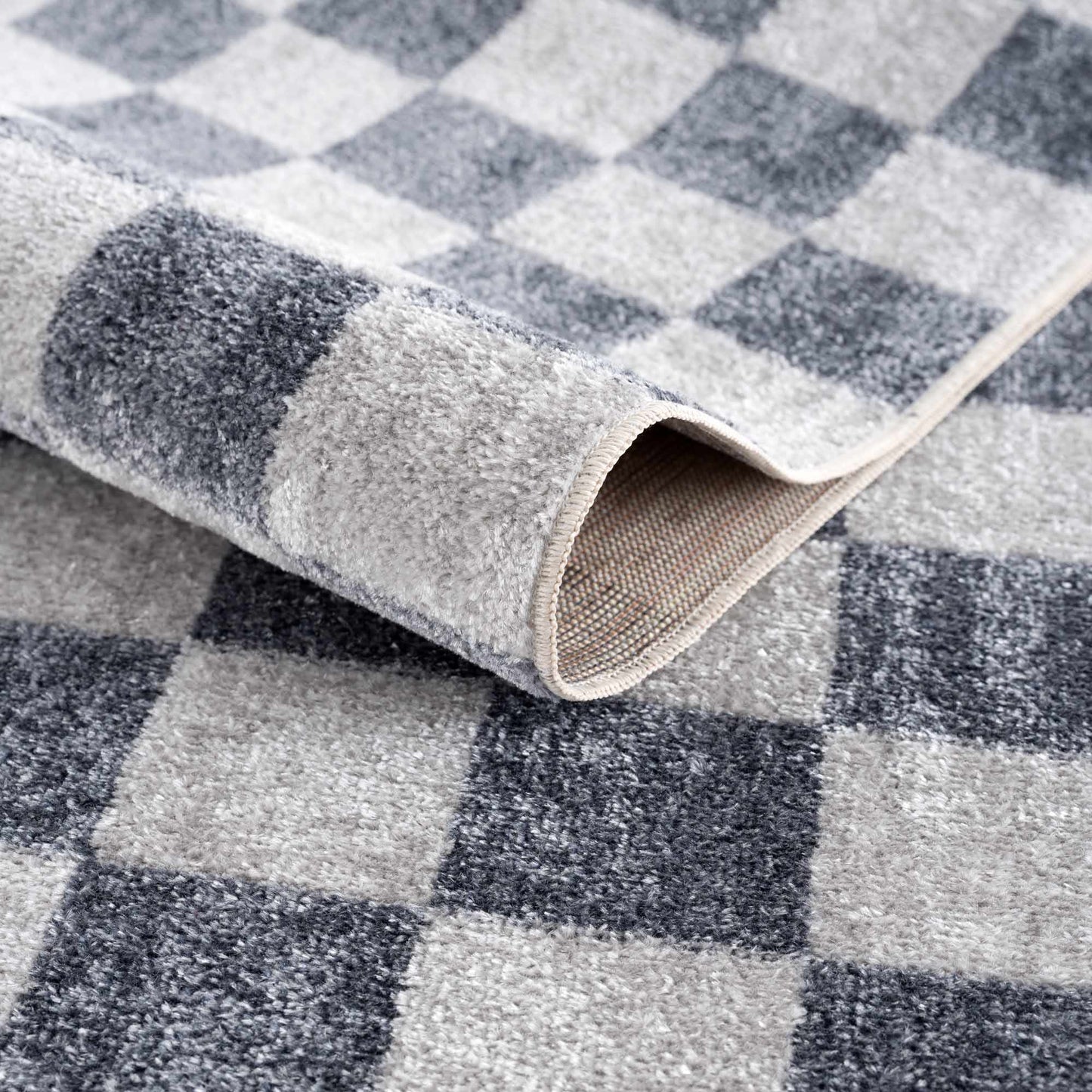 Alie Gray Checkered Washable Area Rug