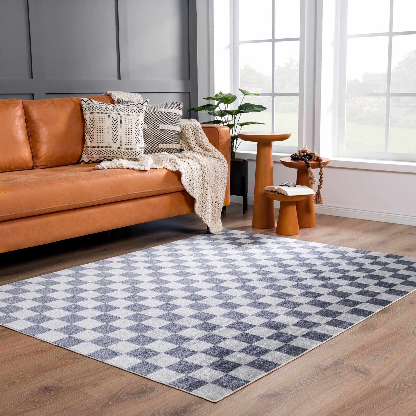 Alie Gray Checkered Washable Area Rug