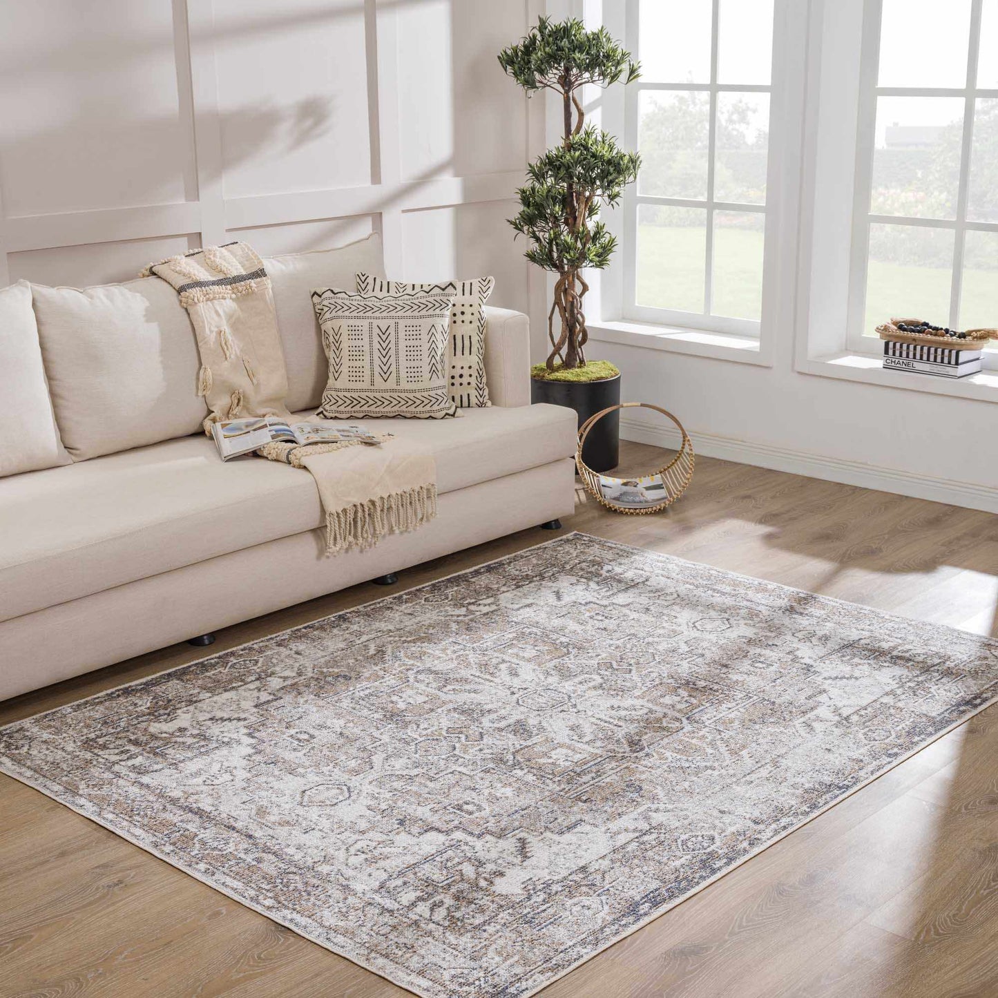 Hera Brown&Cream Washable Area Rug