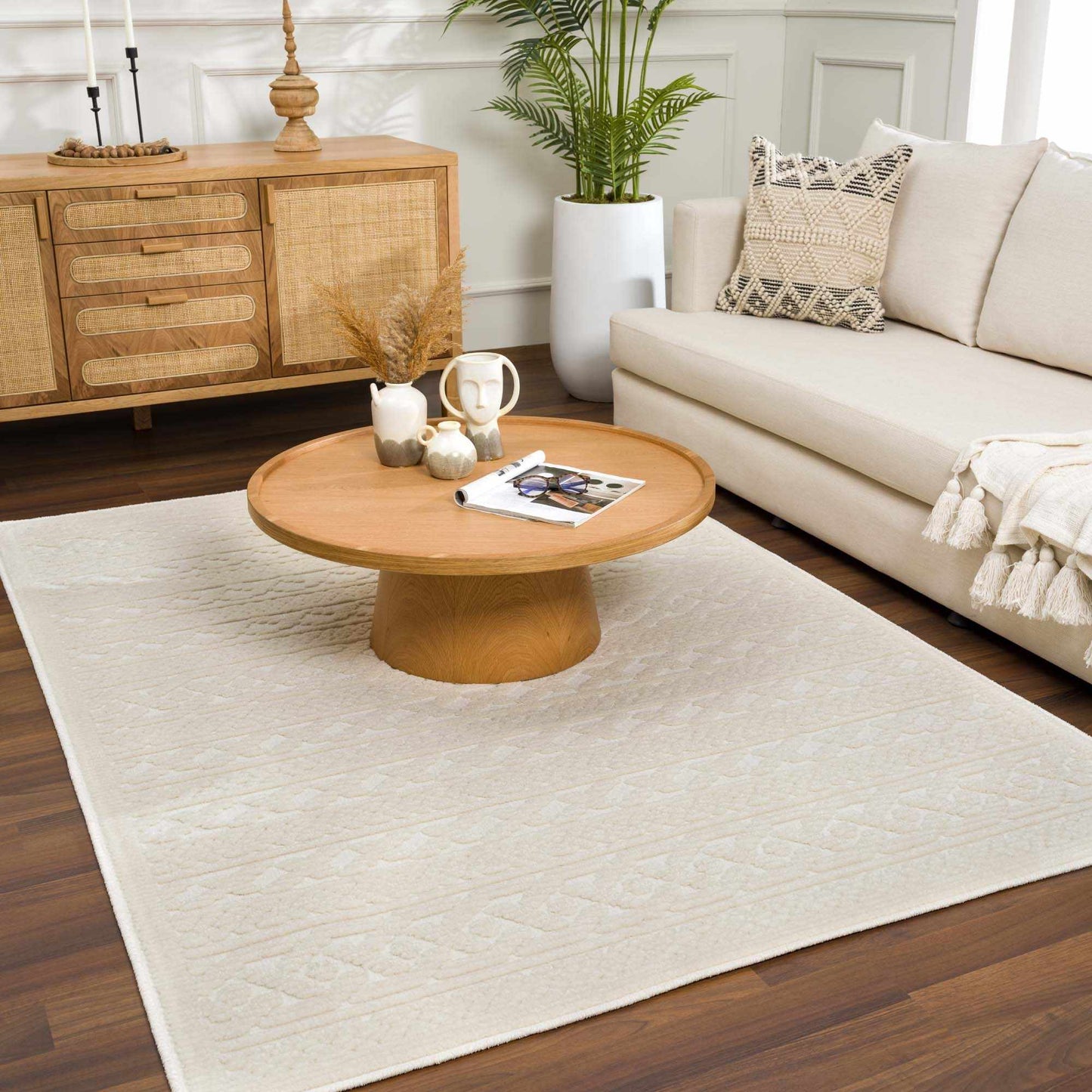 Fadey White Textured Washable Rug