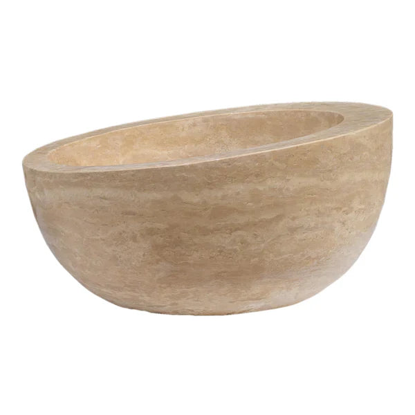 Light Beige Travertine Sloped Bathroom Vessel Sink Honed (D)16" (H1)6" (H2)8"