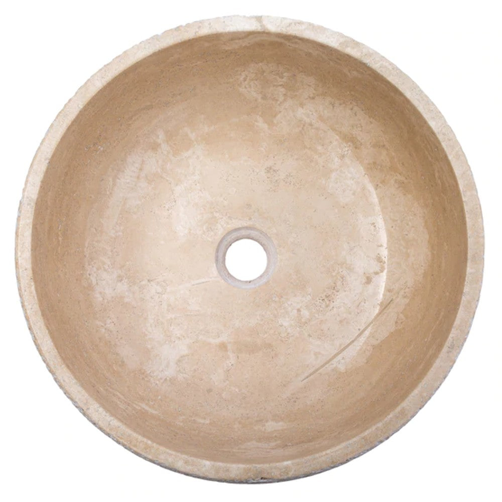 Light Beige Travertine Vessel Bathroom Sink Honed Inside and Sandblasted Outside  (D)16" (H)6"