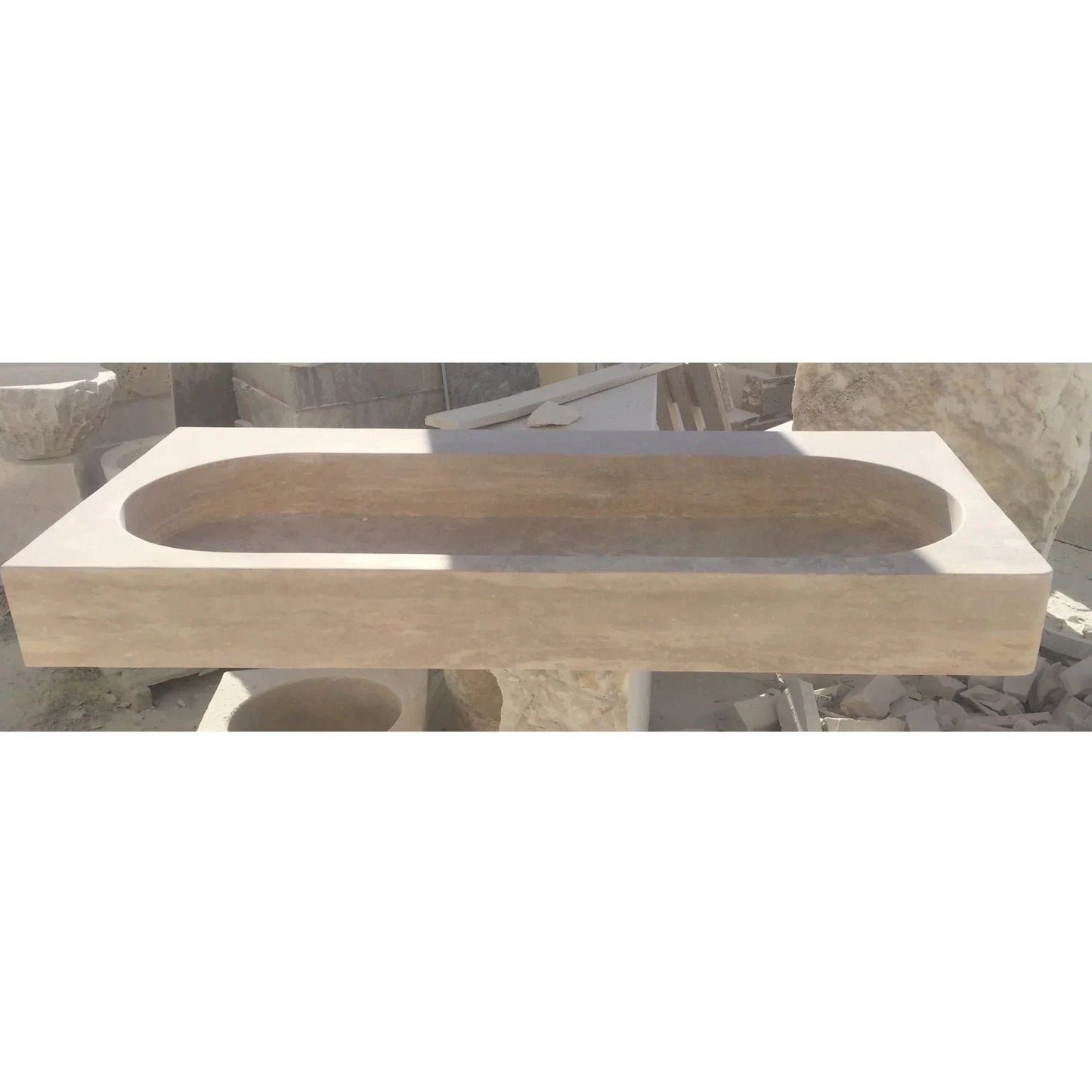 Light Travertine Natural Stone Basin Rectangular Travertine Bathroom Sink (W)48" (D)22" (H)5"