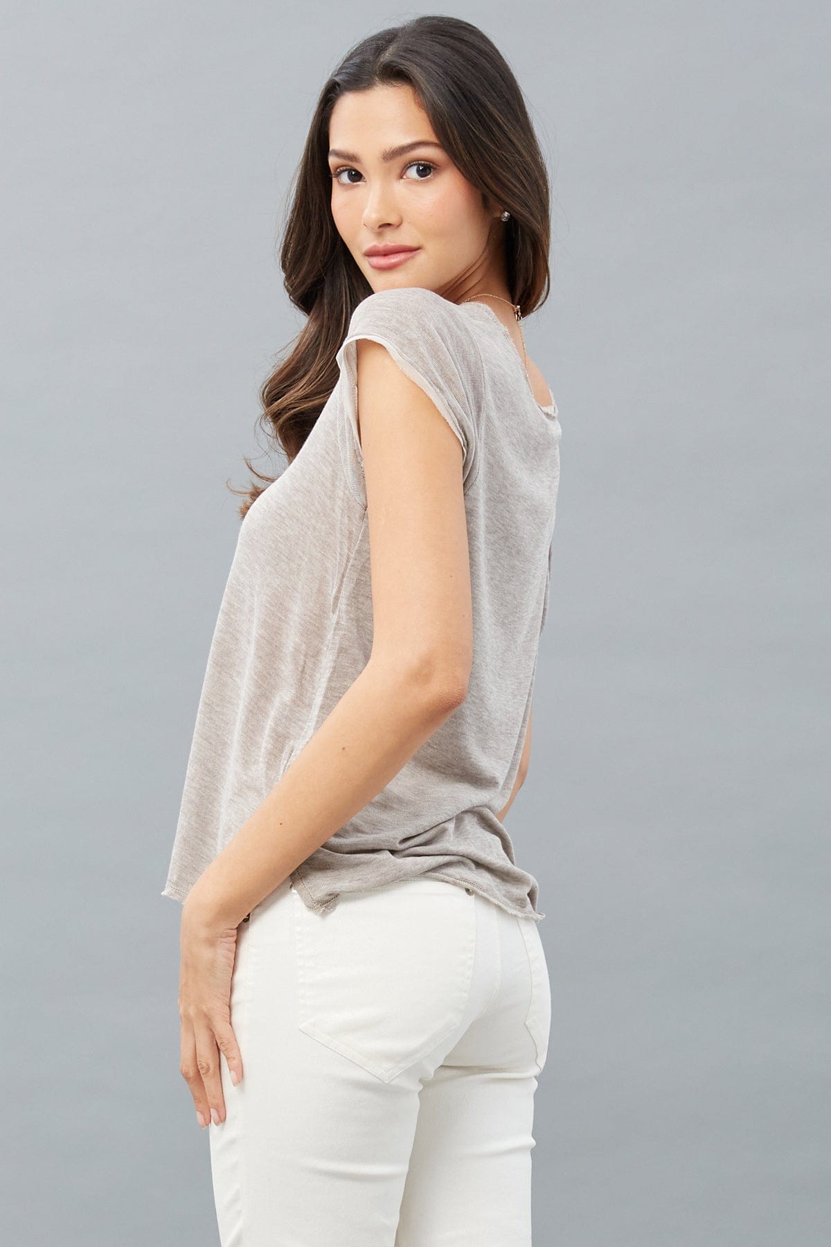 Silky Jersey Cap-Sleeve Top