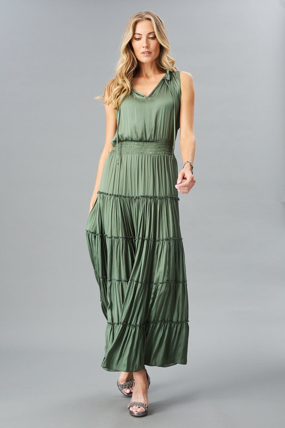 Smocked Neck Tiered Maxi