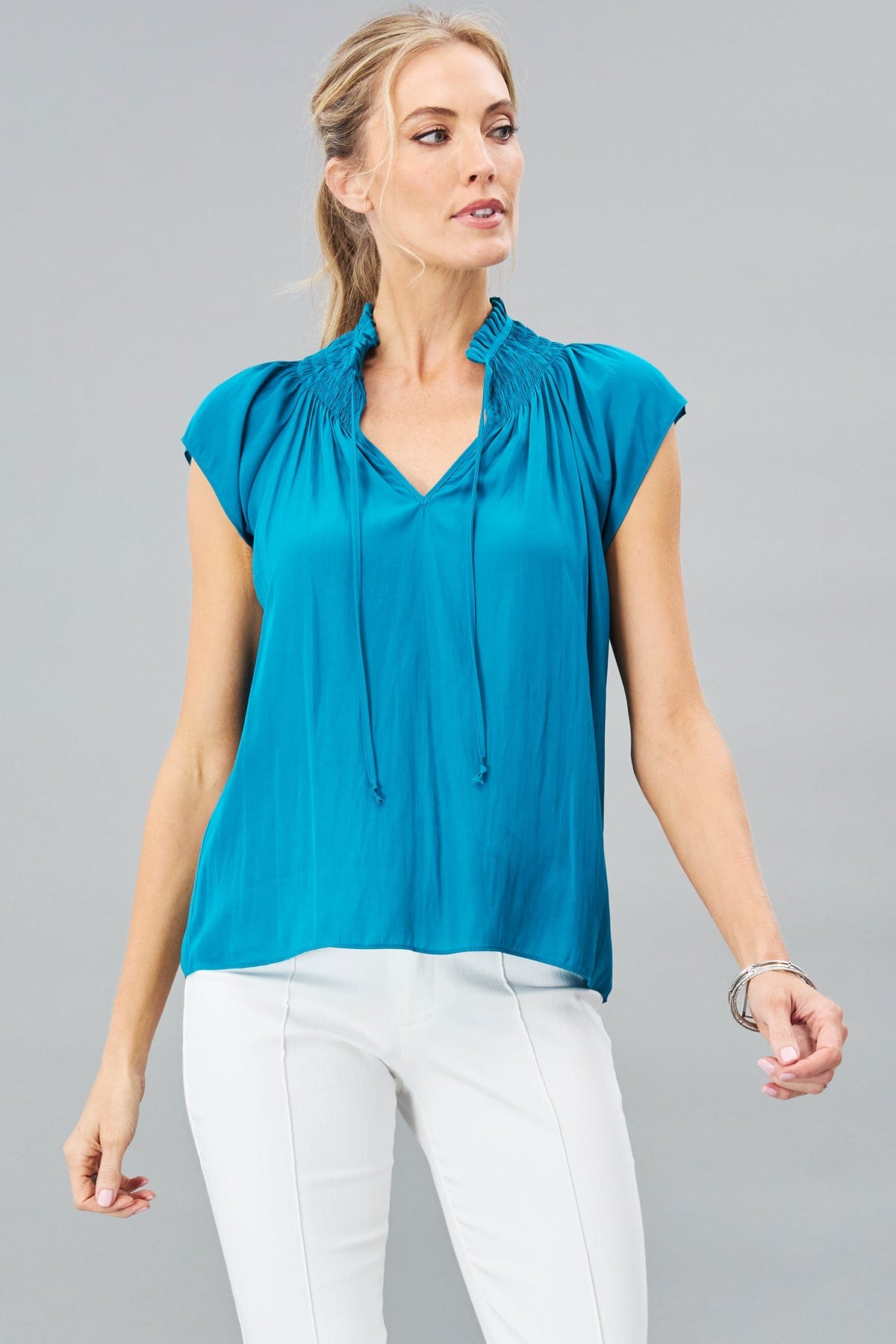 Smocked Mock Neck Top