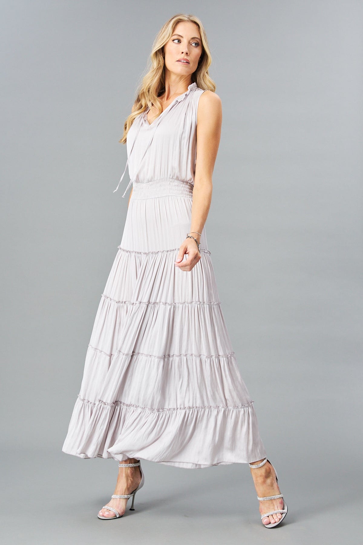 Smocked Neck Tiered Maxi