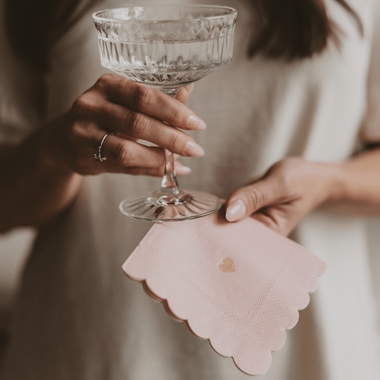 Pink with Gold Heart Cocktail Napkins