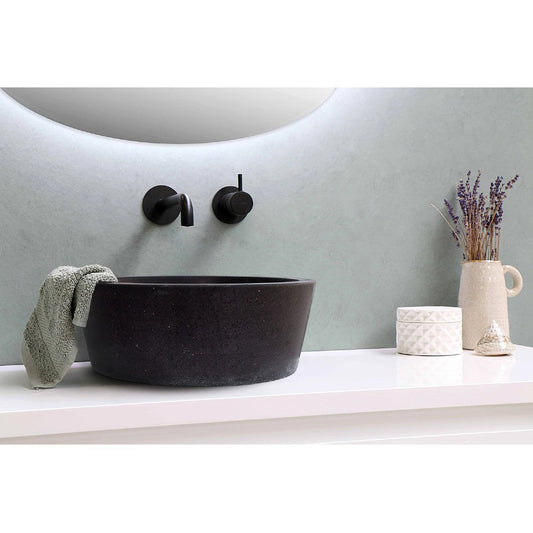 Natural Stone Black Andesite Tapered Sink Honed-Matte  (D)16" (H)6"