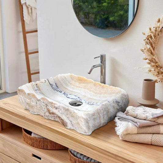 Honey Onyx Rustic Natural Stone Vessel Sink (W)13" (L)16" (H)5.5"