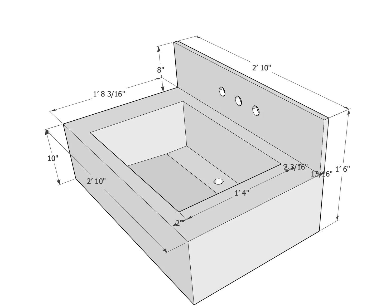 Calacatta Viola Marble Rectangular Wall-mount Bathroom Sink with 8" Backsplash (W)21" (L)34" (H)10"