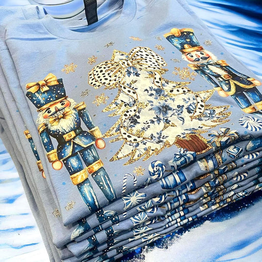 Grandmillennial Nutcracker on Carolina Blue Gildan Short Sleeve