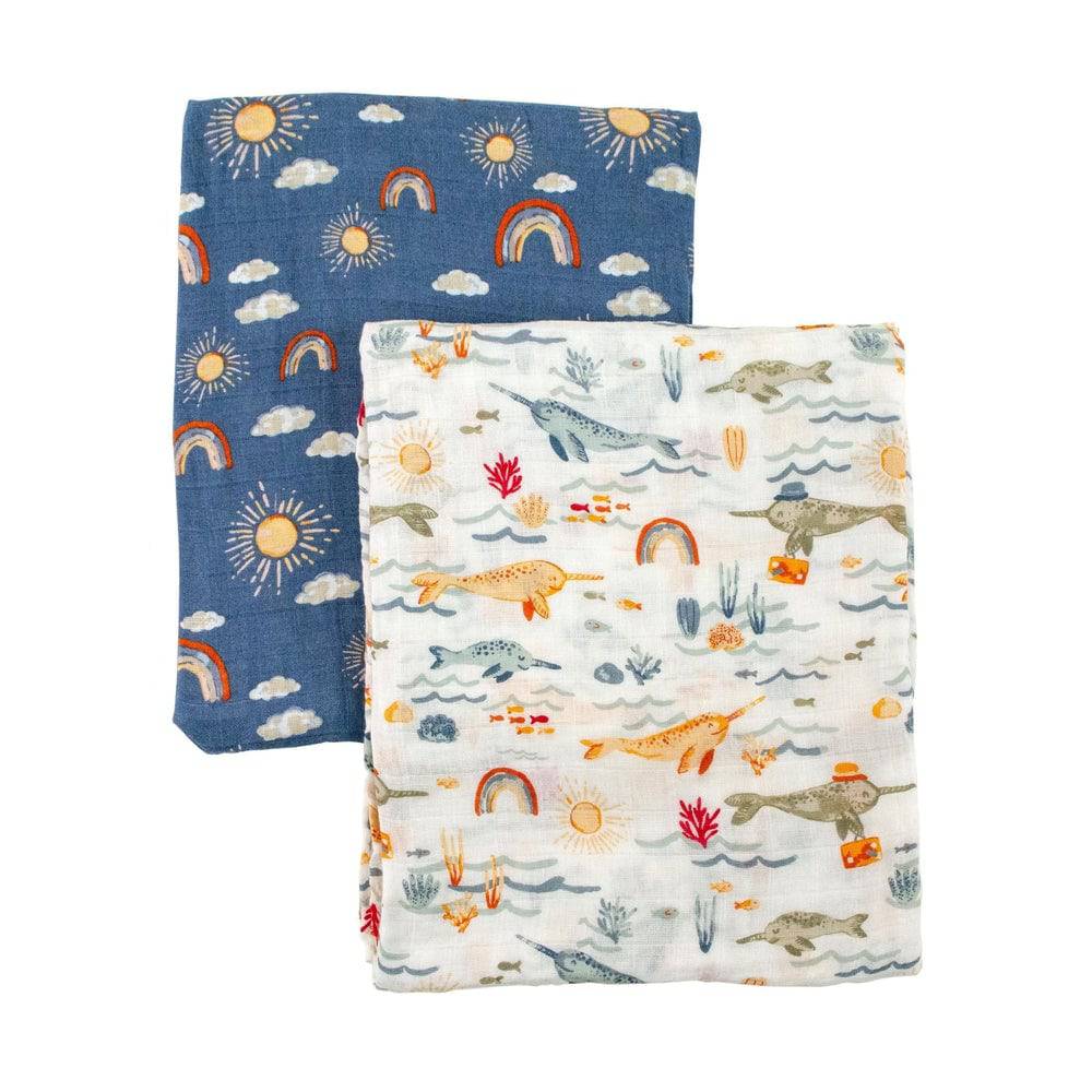 Muslin Swaddle Blanket Set Premium Cotton Narwhal + Hello Sunshine