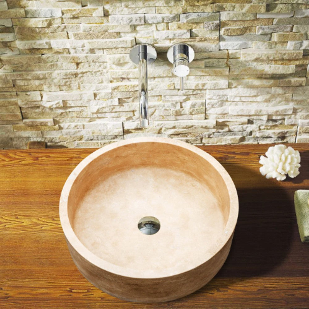 Natural Stone Classic Travertine Round Shape Vessel Sink (D)16" (H)6"