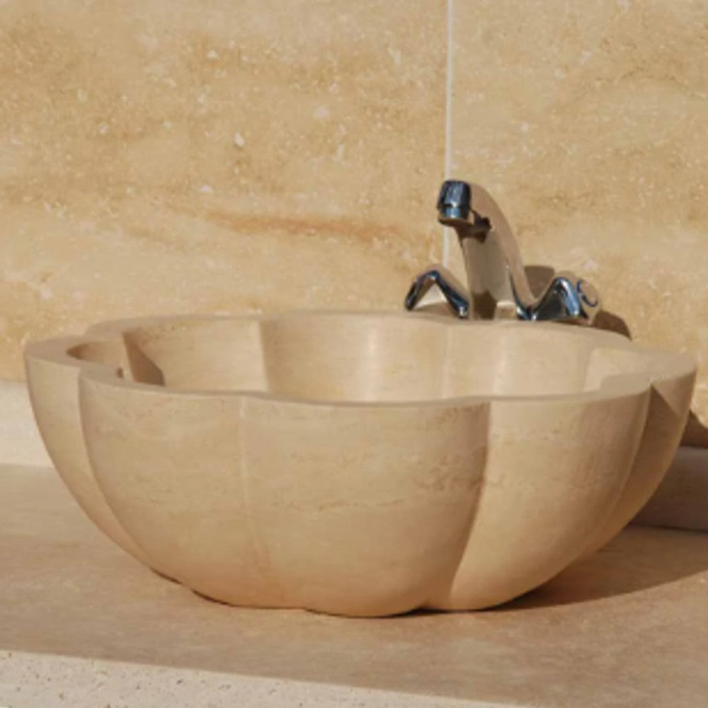 Natural Stone Pumpkin Light Travertine Vessel Sink (D)16" (H)6"