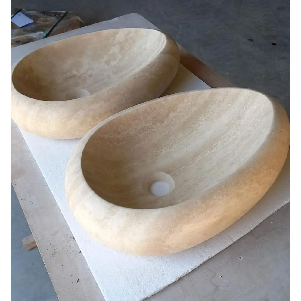 Natural Stone Drop Shape Travertine Sink  (W)14" (L)20" (H)4.7"