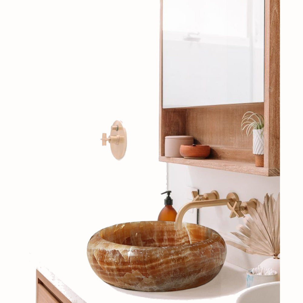 Natural Stone Honey Onyx Round Vessel Sink (D)16" (H)6"