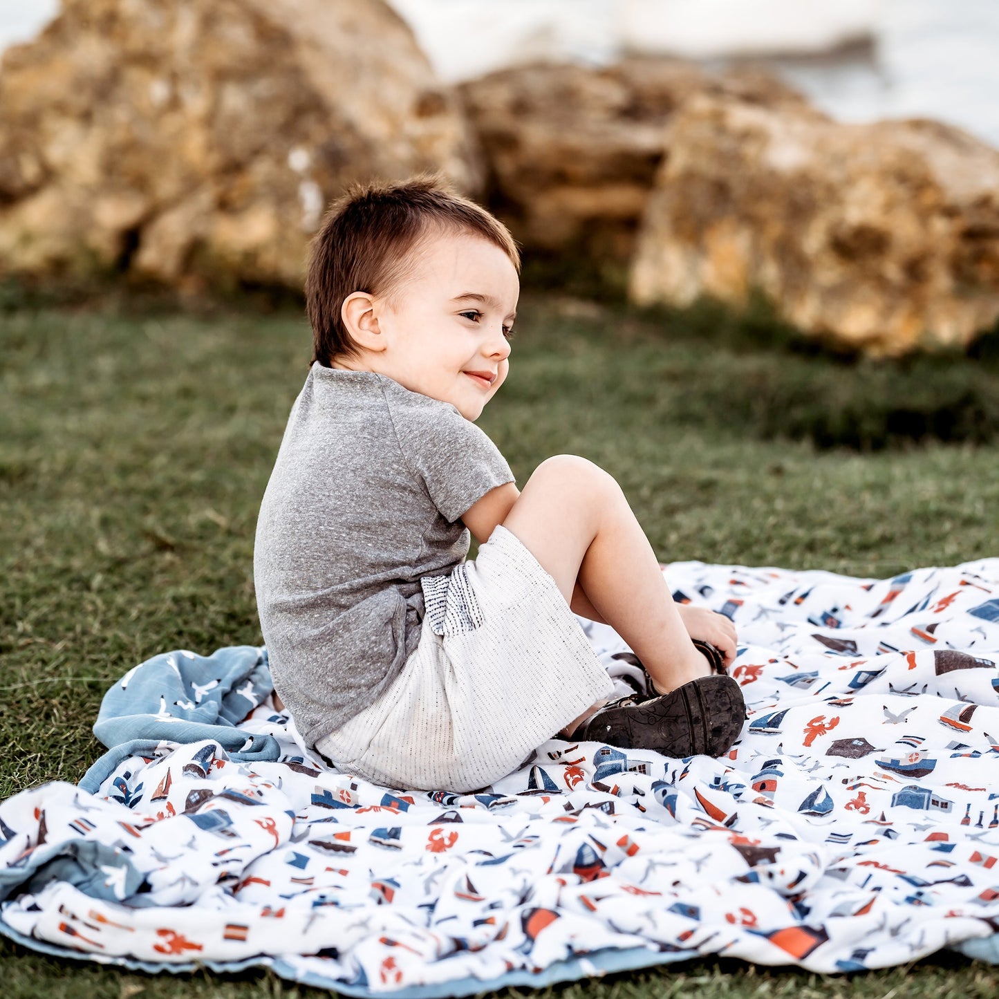 Nautical + Seagulls Oh So Soft Snuggle Blanket