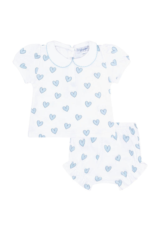 Blue Heart Print Diaper Cover Set