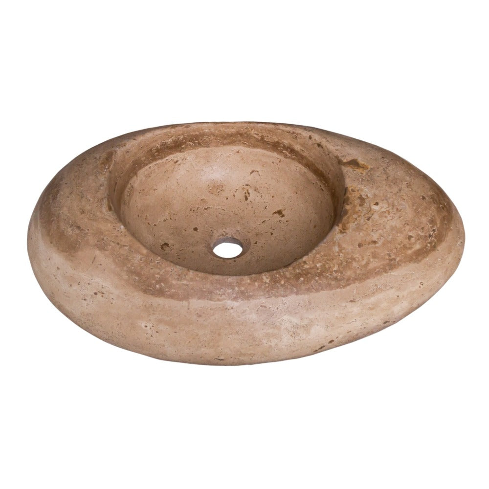 Noce Travertine Natural Stone Kayak Design Vessel Sink Honed and Filled (W)16" (L)23" (H)6"