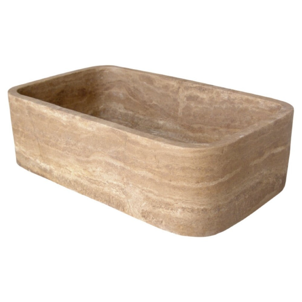 Noce Brown Travertine Natural Stone Farmhouse Apron Kitchen Sink (W)18" (L)30" (H)10"