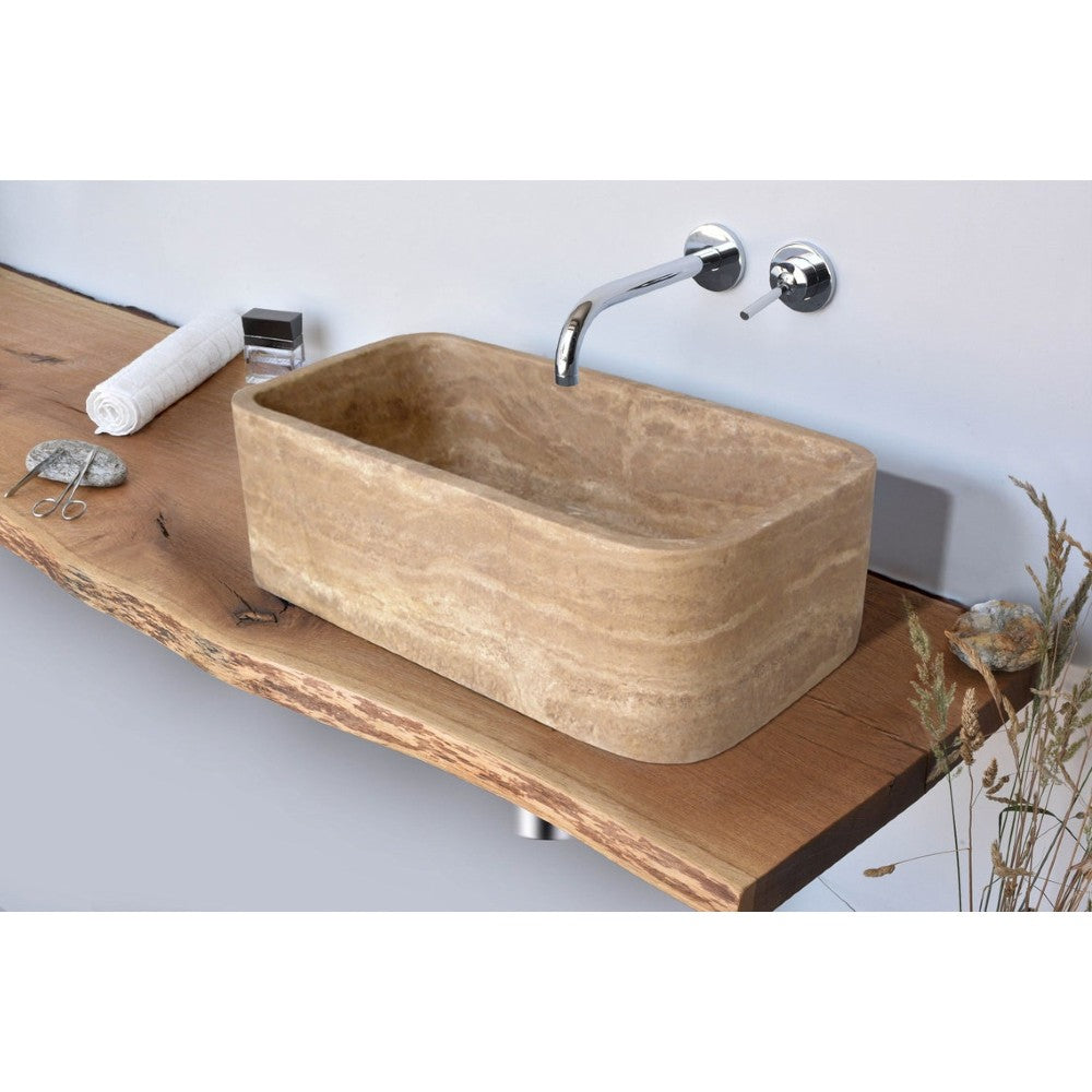 Noce Brown Travertine Natural Stone Farmhouse Apron Kitchen Sink (W)18" (L)30" (H)10"