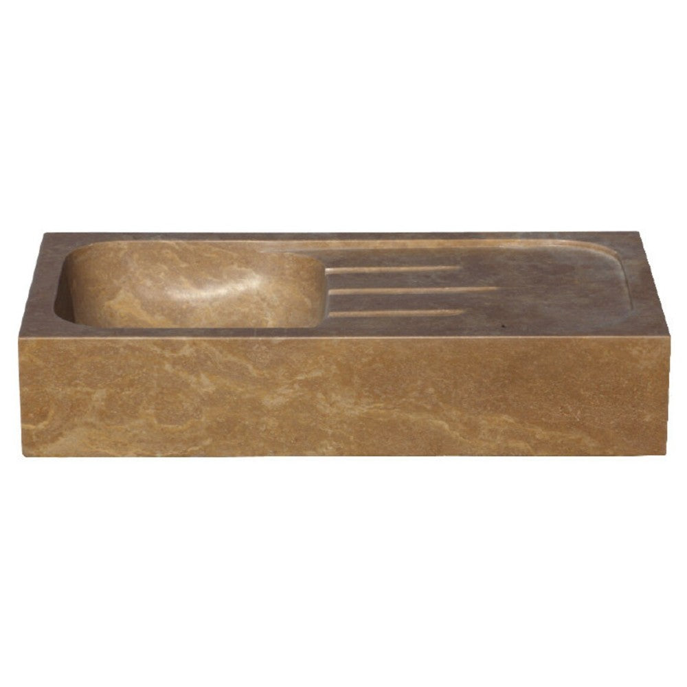 Noce Brown Travertine Natural Stone Farmhouse Rectangular Vessel Kitchen Sink (W)18" (L)36" (H)7"