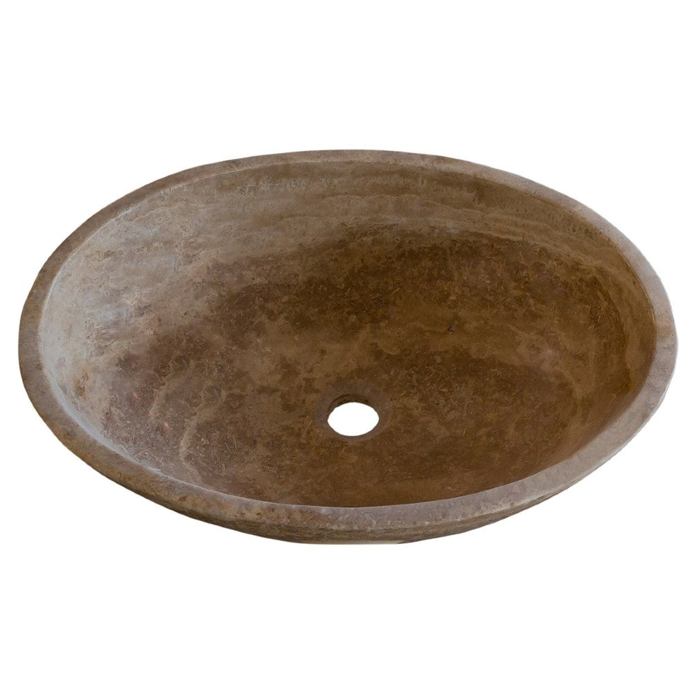 Noce Brown Travertine Natural Stone Oval Vessel Sink (W)16" (L)21" (H)6"