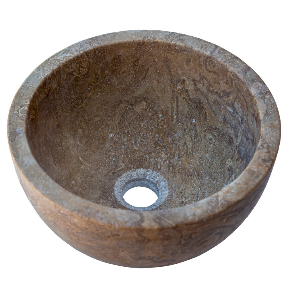 Noce Brown Travertine Natural Stone Round Above Vanity Bathroom Sink (D)12.5" (H)6"