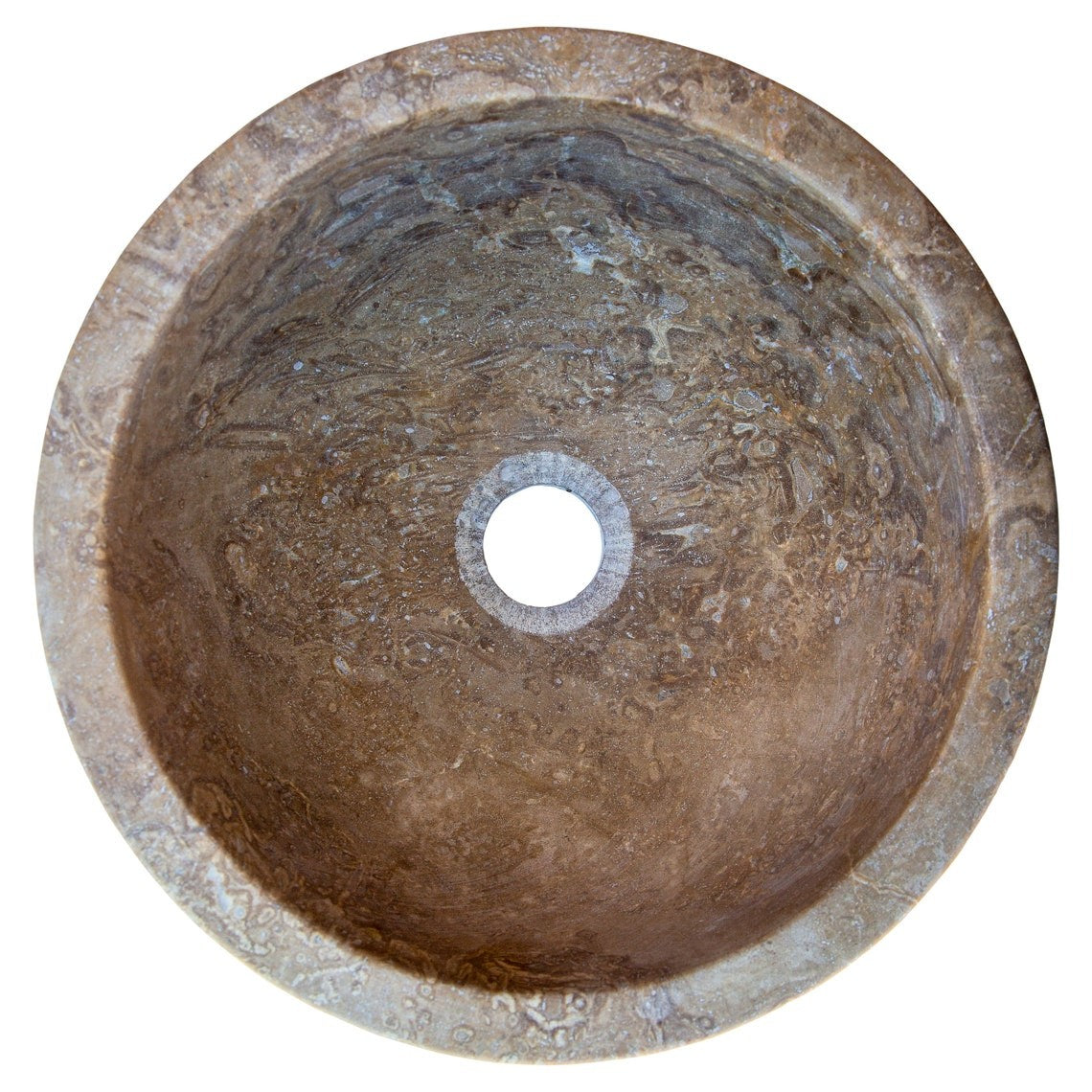 Noce Brown Travertine Natural Stone Round Above Vanity Bathroom Sink (D)12.5" (H)6"