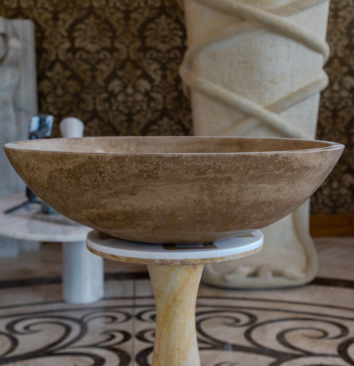 Noce Brown Travertine Natural Stone Oval Vessel Sink (W)16" (L)21" (H)6"