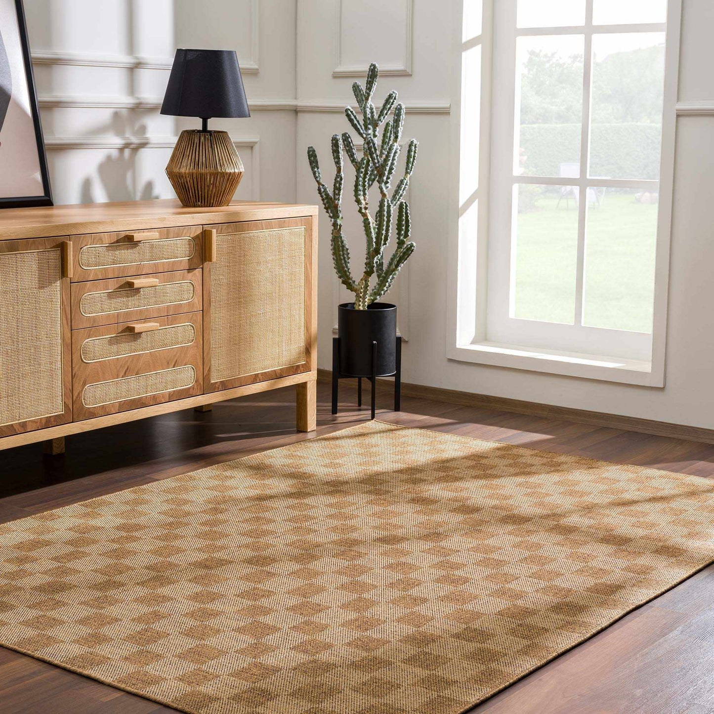 Kuval Checkered Brown Rug