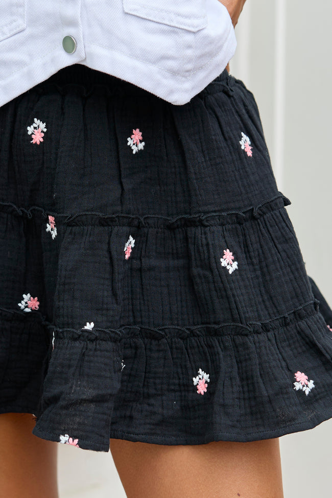 Through The Garden Black Gauze Floral Mini Skort SALE