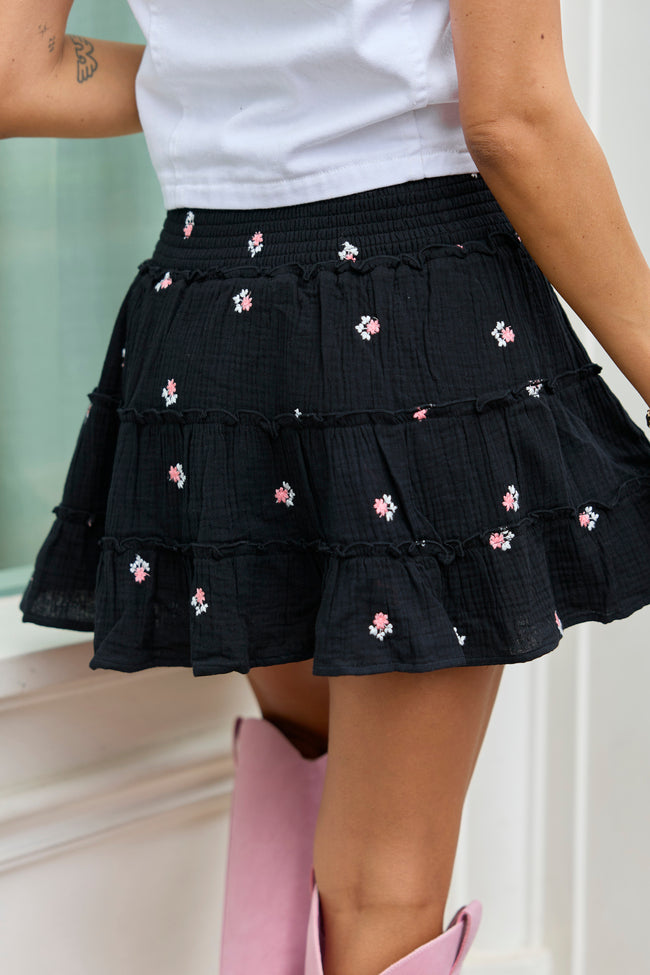 Through The Garden Black Gauze Floral Mini Skort SALE
