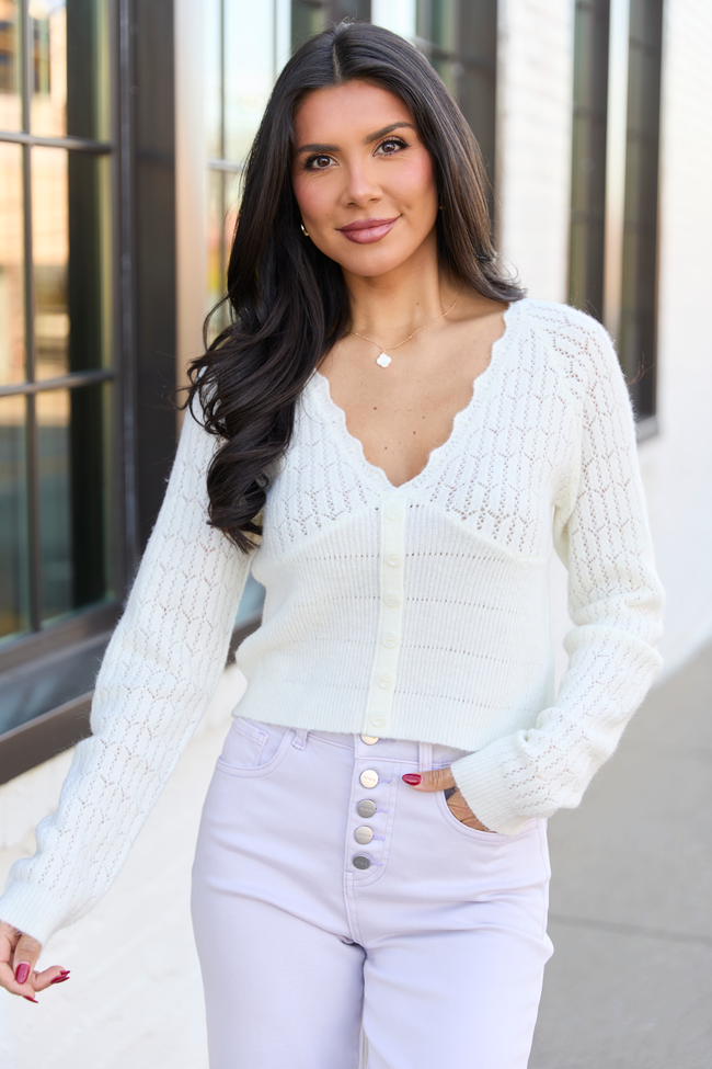 Pheobe Ivory Pointelle Cardigan Top SALE