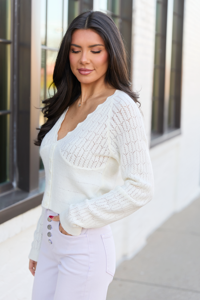 Pheobe Ivory Pointelle Cardigan Top SALE