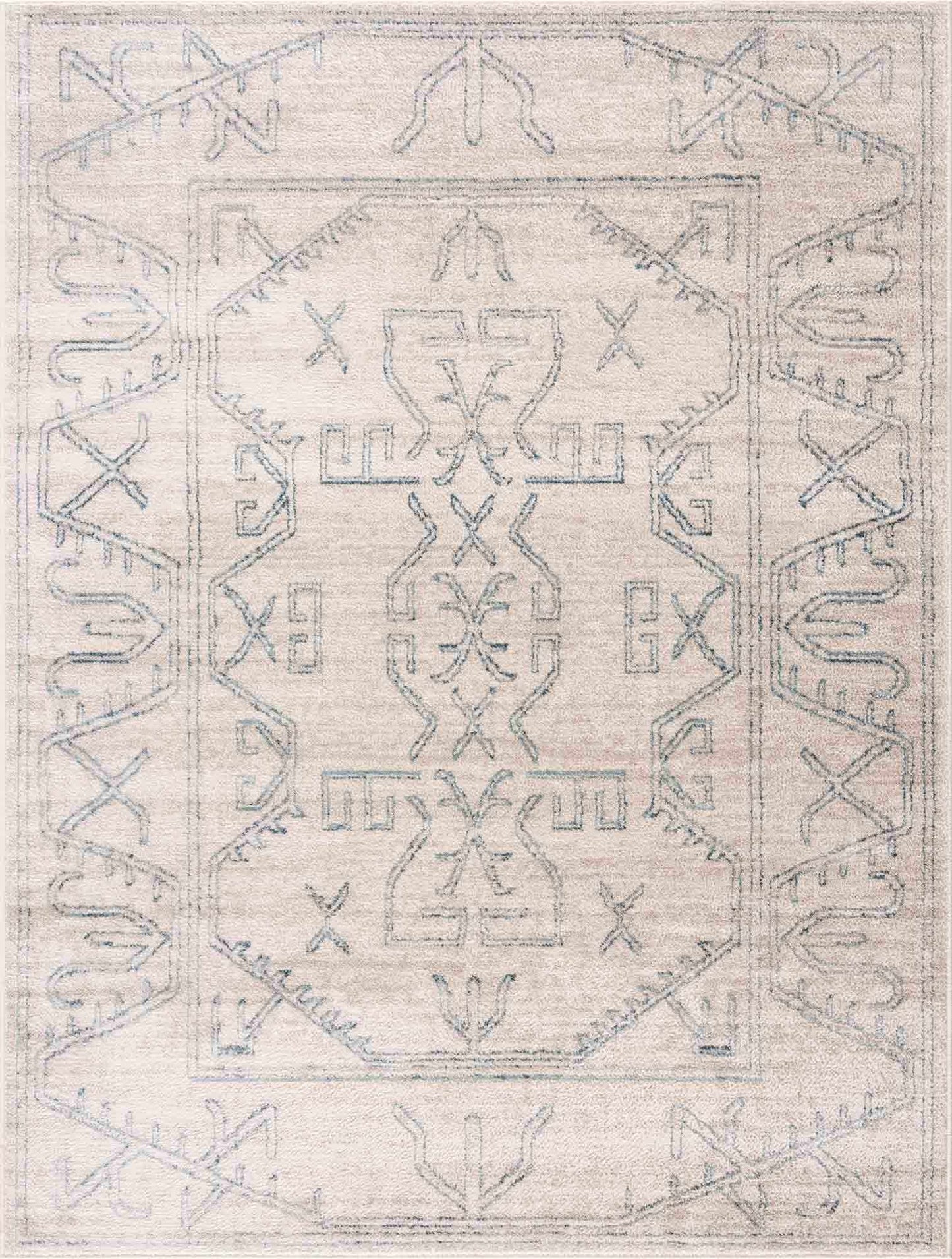 Divya Cream & Silver Blue Area Rug - Clearance