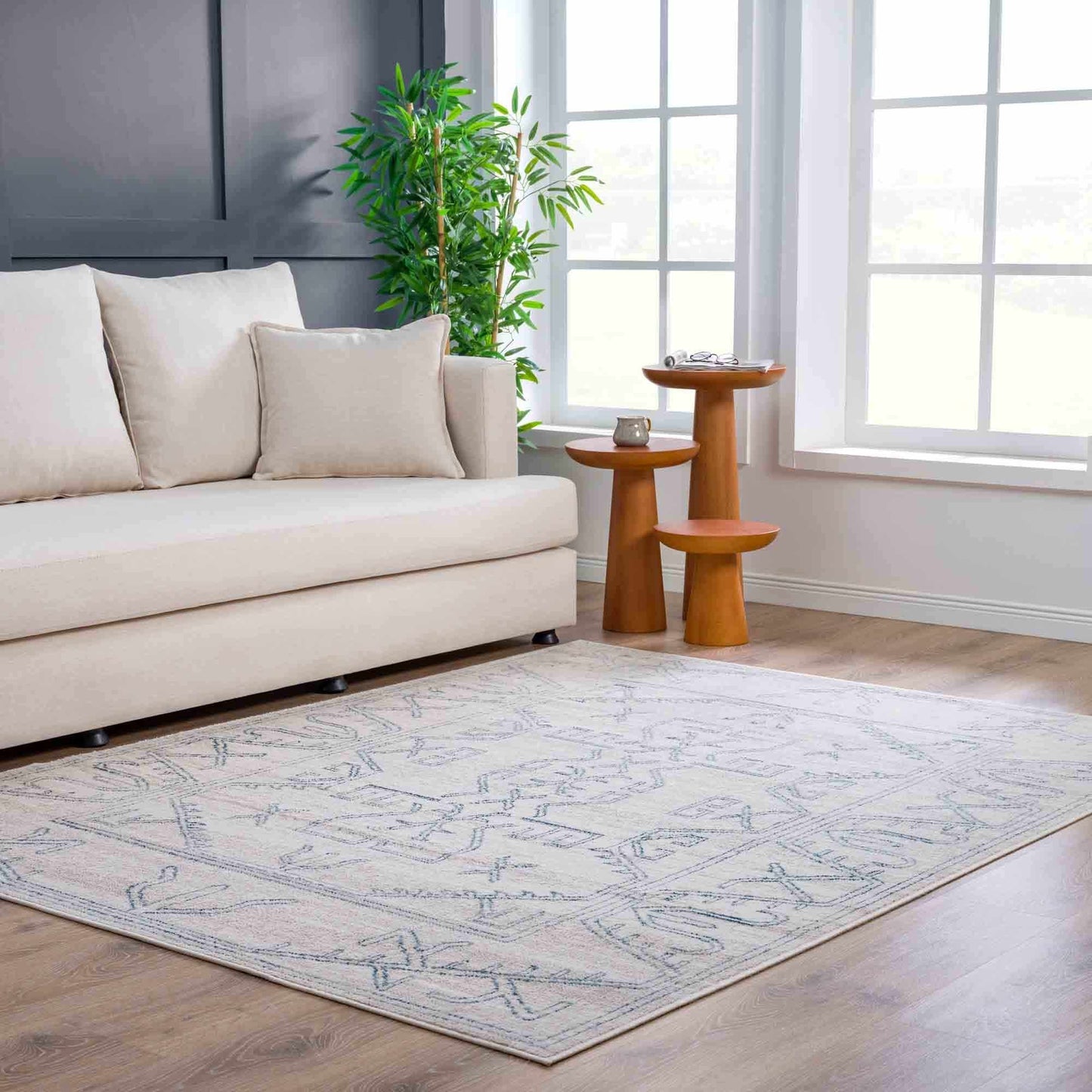 Divya Cream & Silver Blue Area Rug - Clearance