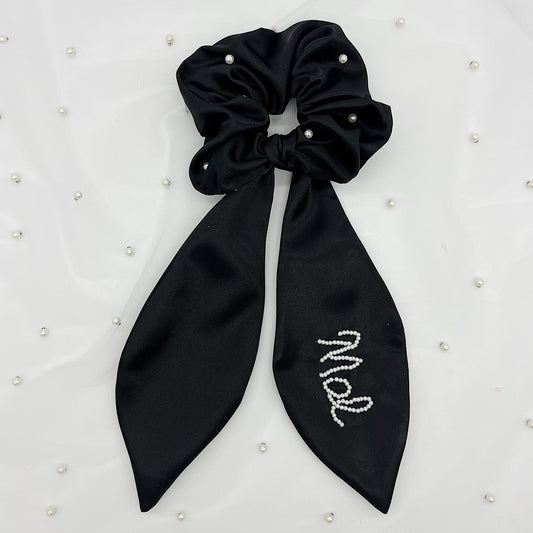 Black Personalized Scrunchie With Pearls